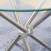 Round Dining Table Bistro Chairs Clear Glass Tabletop with X Shaped Chrome Legs