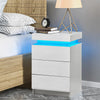 Bedside Tables White High Gloss LED Cabinets 3 Drawers Nightstand Modern Bedroom