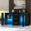 Modern Cabinet Sideboard Buffet Cupboards 3 Drawers 2 Doors with RGB LED Lights