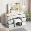 White Dressing Table with LED Lights Mirror Stool Drawers Vanity Makeup Desk Set