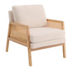 Wooden Rattan Woven Armchair Upholstered Beige Boucle Single Sofa Accent Chair