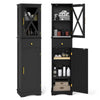Tall Bathroom Storage Cabinet Floor Cabinet with Glass Door and Drawer Black