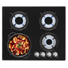 OYAJIA 60cm Black 4 Burner Gas On Glass Hob With Cast Iron Pan Stands
