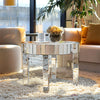 Elegant Round Mirrored Coffee Table with Crystal Inlay Bling Silver Accent Table