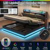 Upholstered Ottoman Bed, 5ft King Bed Frame with Storage, LED, USB Linen Grey