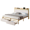 4ft6 Double Gold Metal Bed Frame with Drawer Storage Headboard Charging Station