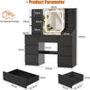 Gunji Black Dressing Table with Adjustable LED Lights 7 Drawers & 4 Open Shelves