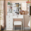 White Dressing Table with LED Light Sliding Mirror Vanity Make up Desk Stool Set