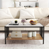Coffee Table Rectangular 2 Tier Storage Shelf Faux Marble Metal Living Room Home