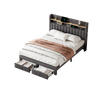 UPHOLSTERED BED FRAME 4FT6 DOUBLE STORAGE BED WITH CHARGING AND LIGHTING GREY