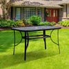 Wood Grain Effect Garden Table Outdoor Metal Glass Patio Table with Parasol Hole
