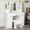 White Modern Dressing Table with LED Lights Mirror Vanity Make up Desk Stool Set