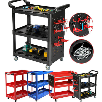 3 Tier Rolling Tool Cart Heavy Duty Utility Cart Tool Service Storage Trolley UK
