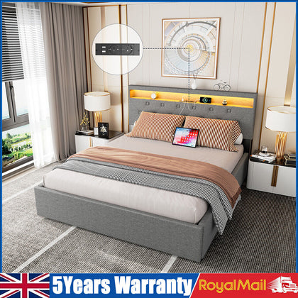 4FT6 OTTOMAN STORAGE BED PANEL UPHOLSTERED BED FRAME FOR DOUBLE WITH USB Xhaninm