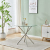 Round Glass Home Kitchen Dining Table 100cm top with Stainless Steel Metal Legs