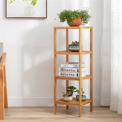 100% Bamboo Bathroom Shelf 4-Tier Bookshelf Plant Flower Stand Rack Organizer UK
