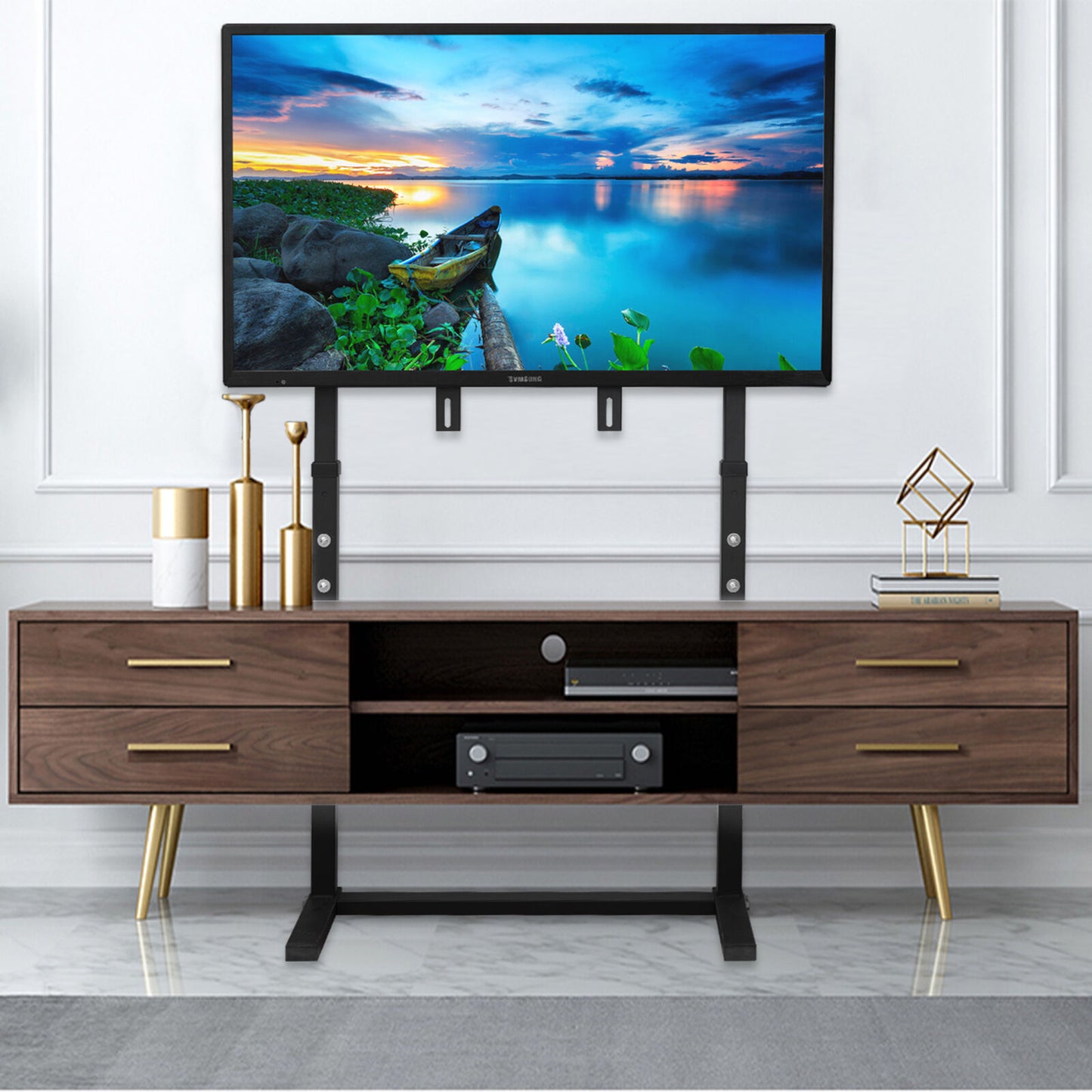 117/132cm Tall Floor TV Stand with Bracket Mount 32-100 Inch Height Adjustable