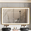 LED Illuminated Bathroom Mirror Golden Brushed Beveled Frame Makeup Wall Mirror