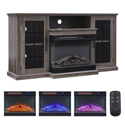 Large Media Cabinet TV Stand Unit w/ Electric Fireplace Inset LivingRoom Cabinet