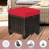 Set of 2 Outdoor Rattan Footstool Wicker Ottoman Chair Seat w/ Padded Cushions