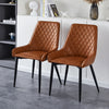 2x Brown Dining Chairs Faux Leather High Back Diamond Design Dinging Room