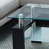 Rectangle Glass Coffee Table Modern Living Room Furniture Shelf White Black Wood