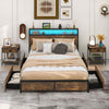 King Size Bed Frame Metal Platform Bed Industrial LED Bed Frame