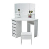 White Corner Dressing Table Makeup Desk Vanity Table 5 Drawers with Stool Mirror