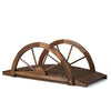 Wooden Garden Bridge Carbonized Fir Wood Arc Bridge W/ Wheel-Shaped Safety Rail