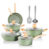 12 Pieces Nonstick Hammered Granite Green Kitchen Cookware Cooking Pots Pans Set
