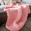 Pink Chunky Handmade Knitted Throw Large Soft Warm Sofa Bed Blanket Quilt Mat UK