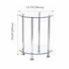 2 Tier Round Clear Tempered Glass Sofa Side End Table Bedside Table with Storage