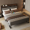 LUXURY GREY FABRIC LED Double Bed Frame with Charging Station 140x 200cm