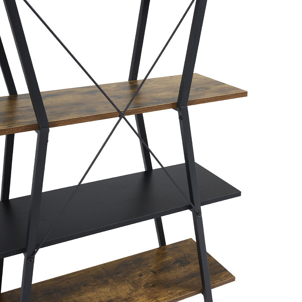 Wooden Bookshelf Bookcase Industrial Style Shelves 5 Tier Display Rack Organiser