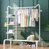 Black Metal Clothes Rail Rack Garment Stand Corner Open Wardrobe with Shelf