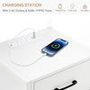 Bedside Table White LED Cabinets 3 Drawers Nightstand Bedroom W/Charging Station