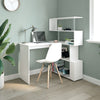 Mondeer L Shaped Computer Desk Corner Desk 360 Degree Rotatable Shelves White