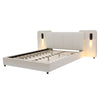 Double Bed Frame with Beige Upholstered Headboard 4ft6 Bed Frame with LED Light