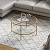 Round Coffee Table with Tempered Glass Top & Metal Legs Dining LivingRoom Golden