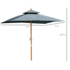 Outsunny 3m Wood Square Patio Umbrella Garden Market Parasol Sunshade Grey UK