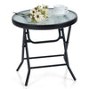 NEW INDOOR OUTDOOR PORTABLE GARDEN PATIO BISTRO FOLDING GLASS TOP METAL TABLE