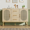 Rattan Sideboard Storage Cabinet with 2 Doors 3 Drawers Storage Cabinet Hallway