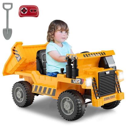 12V Ride On Dump Truck 4-wheeler Ride On Toy Car with Remote Control-Yellow