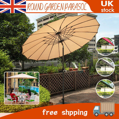 2.7M Round Garden Parasol Umbrella Patio Sun Shade Aluminium Crank Adjustable