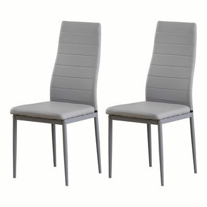 2Pcs Grey Leather Dining Chairs Kitchen Dinning Room Metal Leg Padded Seat Home