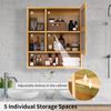 Wall-mounted Bamboo Bathroom Cabinet Mirror Door Organiser Storage Living Room