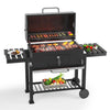 Large Charcoal Grill BBQ Smoker with Wheels, 2 Foldable Side Tables, Thermometer