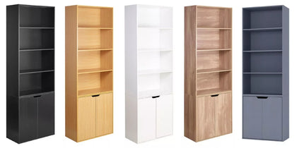 6 Tier Wooden Bookcase Bookshelf with Doors Storage Cabinet Office Shelving Rack