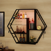 Wall Mounted Shelf Hexagon Storage RGB Display Cabinet with Remote Control Black