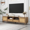 Rattan TV Stand TV Cabinet with 4 Storage Cabinet 2 Open Shelves for Living Room